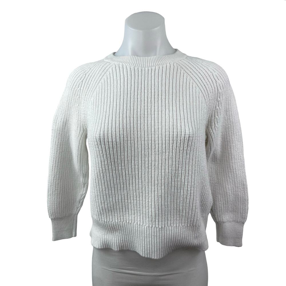 J.Crew Women's White Ribbed Knit Crew Neck Long Balloon Sleeve Sweater Top XS